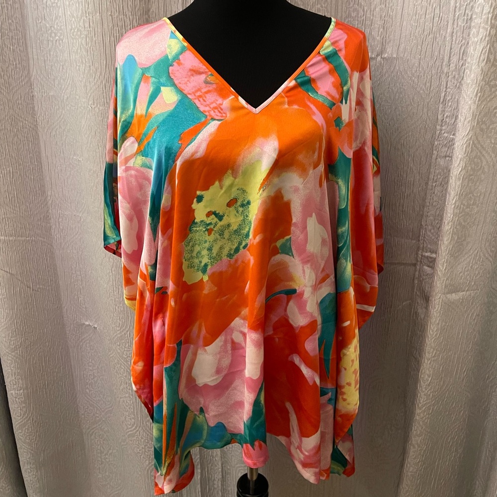 Natori colorful cover up summer blouse floral